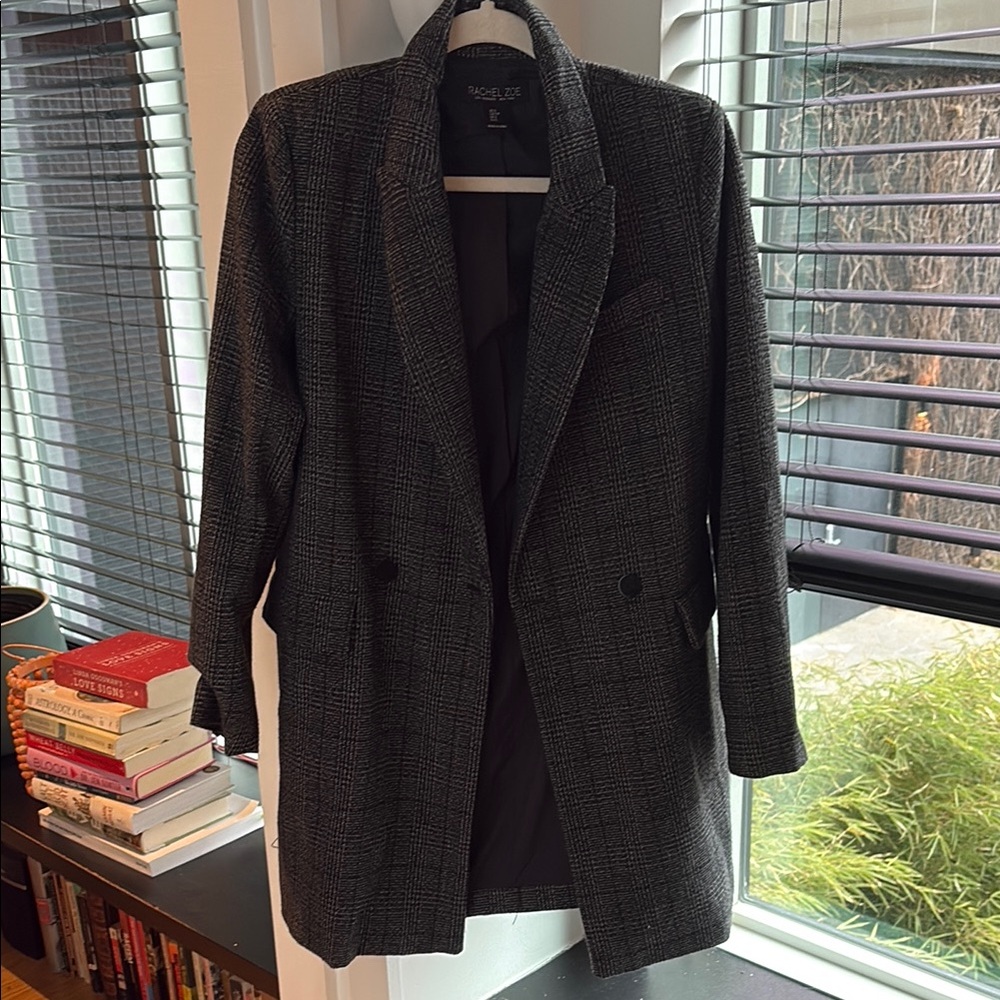 Black Plaid Tweed Blazer Coat Rachel Zoe